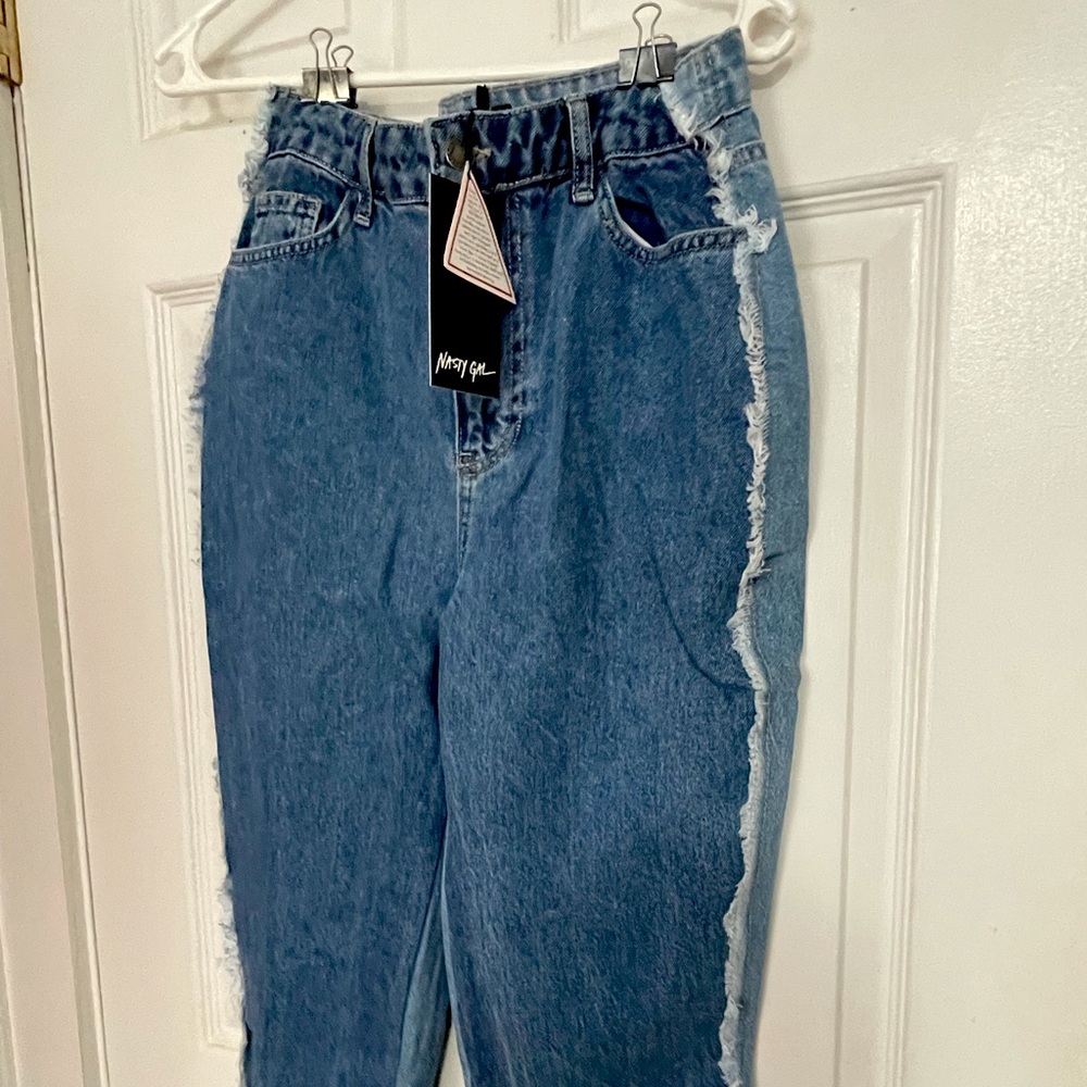NWT Nasty Gal two tone denim Mom Jeans New Distressed plus size